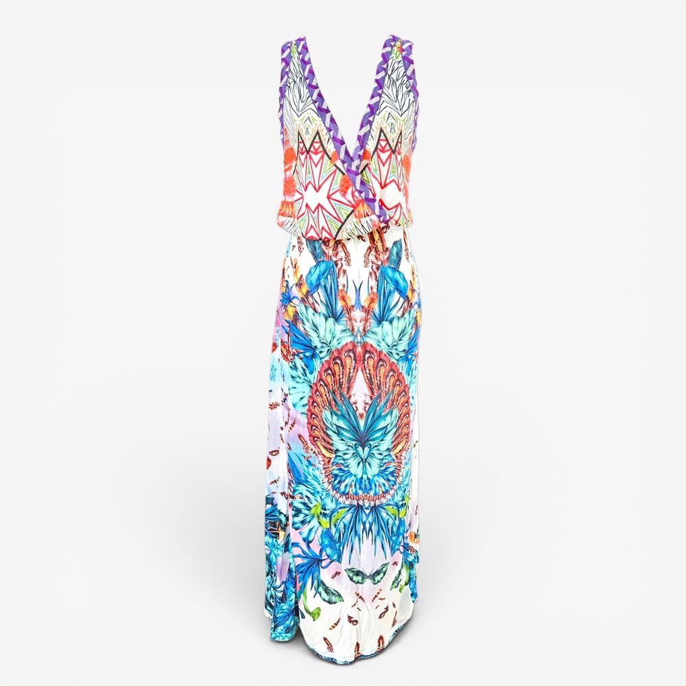 Y2k Euro Custo Barcelona Maxi Dress Abstract Print - Small